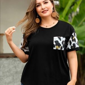Shein Curve Black Leopard Drop Shoulder T-Shirt